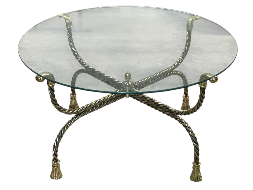 HOLLYWOOD REGENCY BRASS METAL TASSEL TABLE 40" (1 of 8)