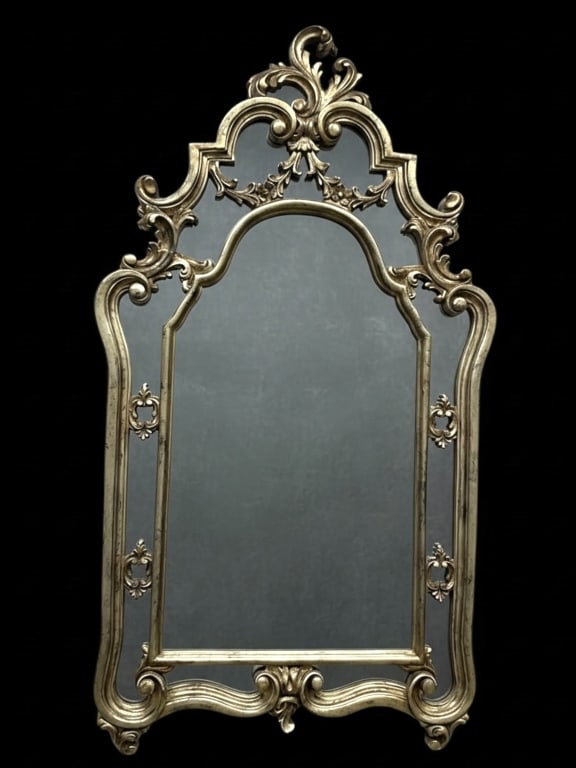 ORNATE ANTIQUE-STYLE SILVER GILT WALL MIRROR 48" (1 of 3)