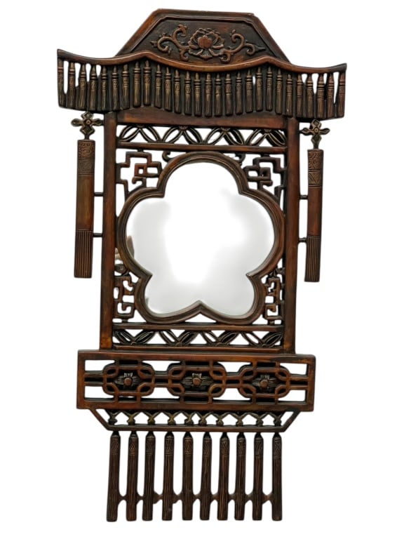 CHINESE CARVED WOOD WALL MIRROR  23" (1 of 3)