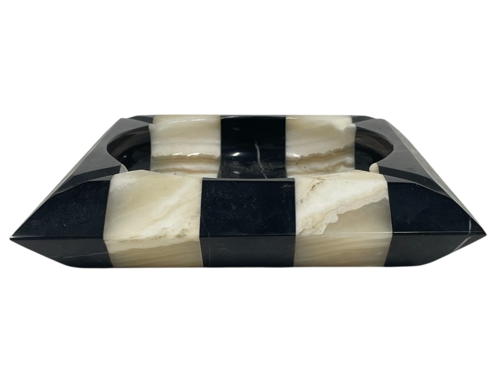 VINTAGE BLACK & CREAM MARBLE INLAID CATCHALL (1 of 6)