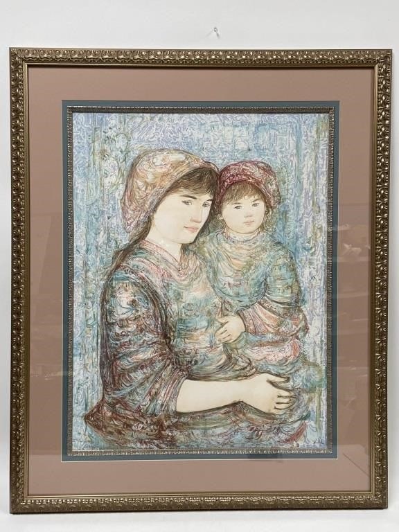 LARGE EDNA HIBEL SIGNED NUMBERED LITO PRINT 45": LARGE EDNA HIBEL SIGNED & NUMBERED LITHOGRAPH – EDITION 36/190 – 45" X 37" APPROX -Beautiful Edna Hibel signed and numbered limited-edition lithograph, expertly framed and matted. Numbered 36/190,