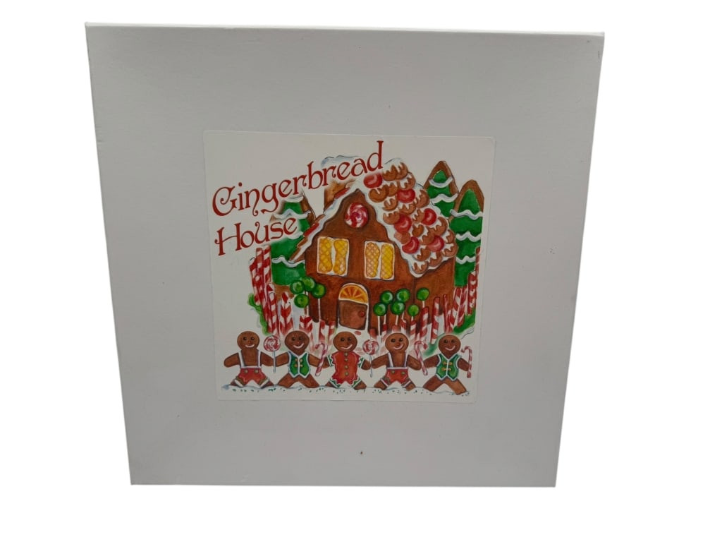 GINGERBREAD HOUSE SERVING PLATTER (NEW IN BOX): GINGERBREAD HOUSE SERVING PLATTER (NEW IN BOX) HOLIDAY SERVING PLATTER WITH GINGERBREAD HOUSE & CANDY CANE BORDER – NEW IN BOXDelightful ceramic serving platter featuring a colorful gingerbread hous