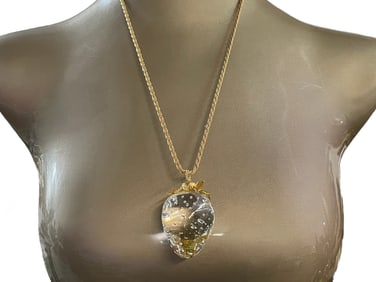 STEUBEN GLASS & 14K GOLD STRAWBERRY NECKLACE 3G