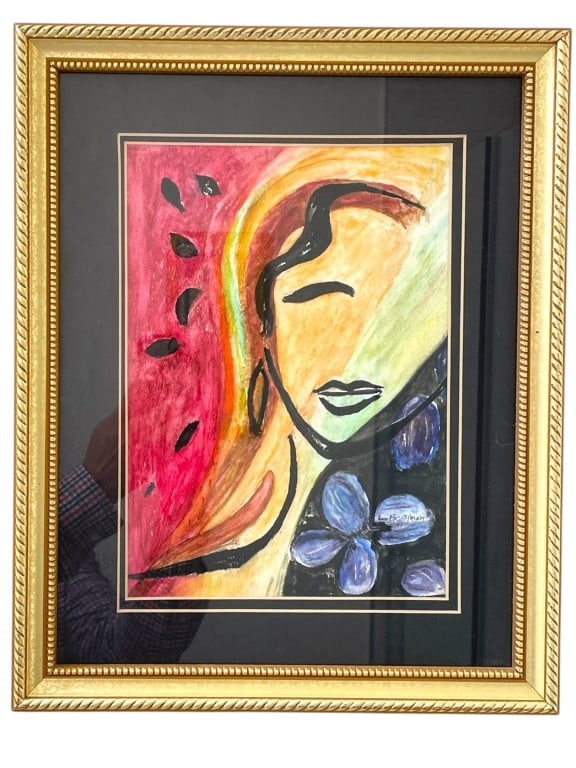 ABSTRACT PORTRAIT DRAWING SIGNED L. BERGMAN 16" (1 of 3)