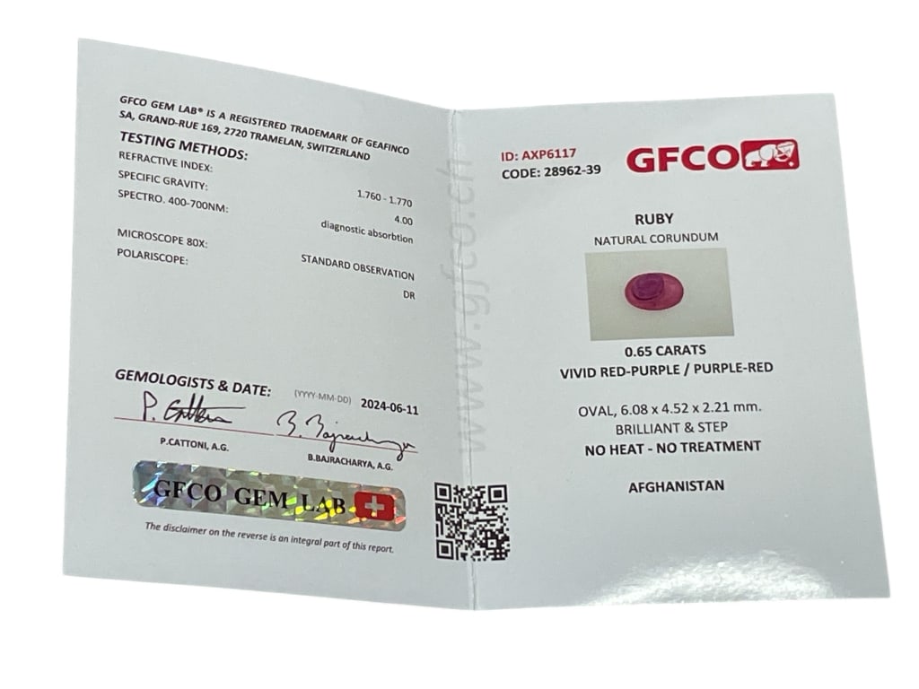 GFCO-CERTIFIED NATURAL RUBY, OVAL CUT, 0.65 CARATS (1 of 2)