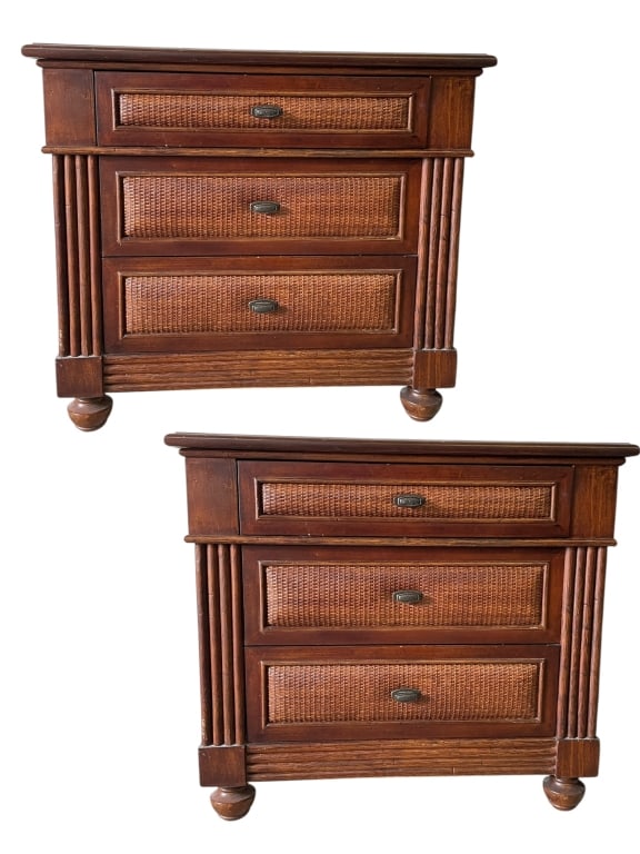 TOMMY BAHAMA STYLE WOVEN RATTAN NIGHTSTANDS (1 of 7)