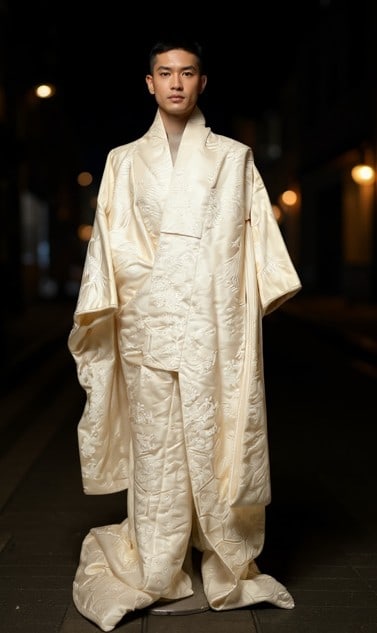 VINTAGE IVORY SILK JAPANESE FORMAL KIMONO (1 of 7)