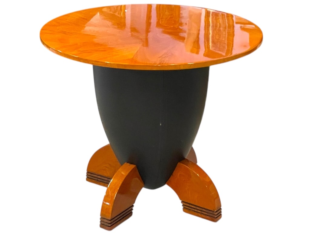 DECO STYLE  ROUND SIDE TABLE LEATHER WRAPPED BASE (1 of 8)