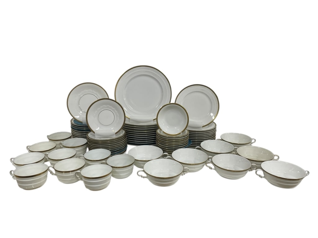 ROSENTHAL MADELEINE DINNERWARE SET: ROSENTHAL MADELEINE DINNERWARE SET -Good pre owned condition, small chips on some edges -Set includes: 10 teacups 12 saucers 6" 8 double handle bowls 12 bowl saucers 7" 12 finger bowls 5" 12 plates 7.