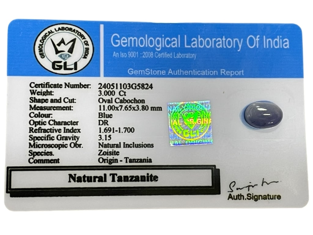 NATURAL TANZANITE OVAL CABOCHON – 3.00 CARATS: NATURAL TANZANITE OVAL CABOCHON – 3.00 CARATS, GLI CERTIFIED -This attractive natural tanzanite gemstone features a smooth oval cabochon cut weighing approximately 3.00 carats and measuring about 11
