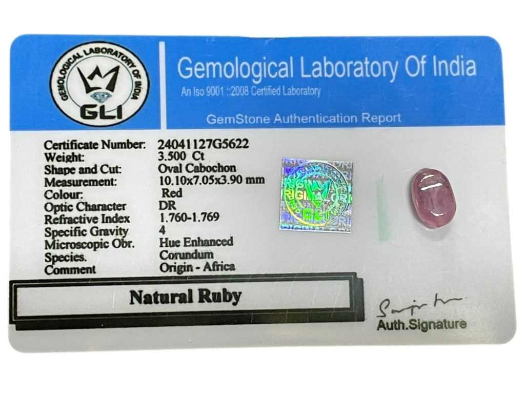 NATURAL RUBY OVAL CABOCHON 3.50 CT GLI CERTIFIED (1 of 2)