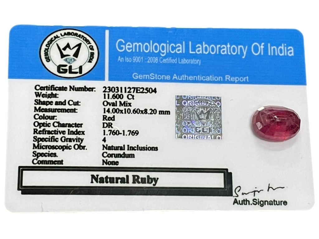 NATURAL RUBY – 11.60 CT OVAL MIX CUT,GLI CERTIFIED (1 of 2)