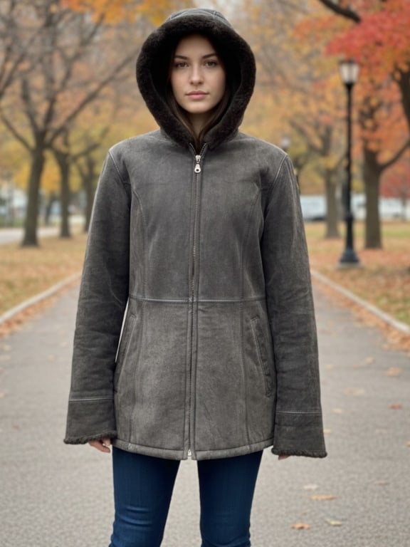 WILSONS LEATHER HOODED SHEARLING COAT SZ SM (1 of 6)