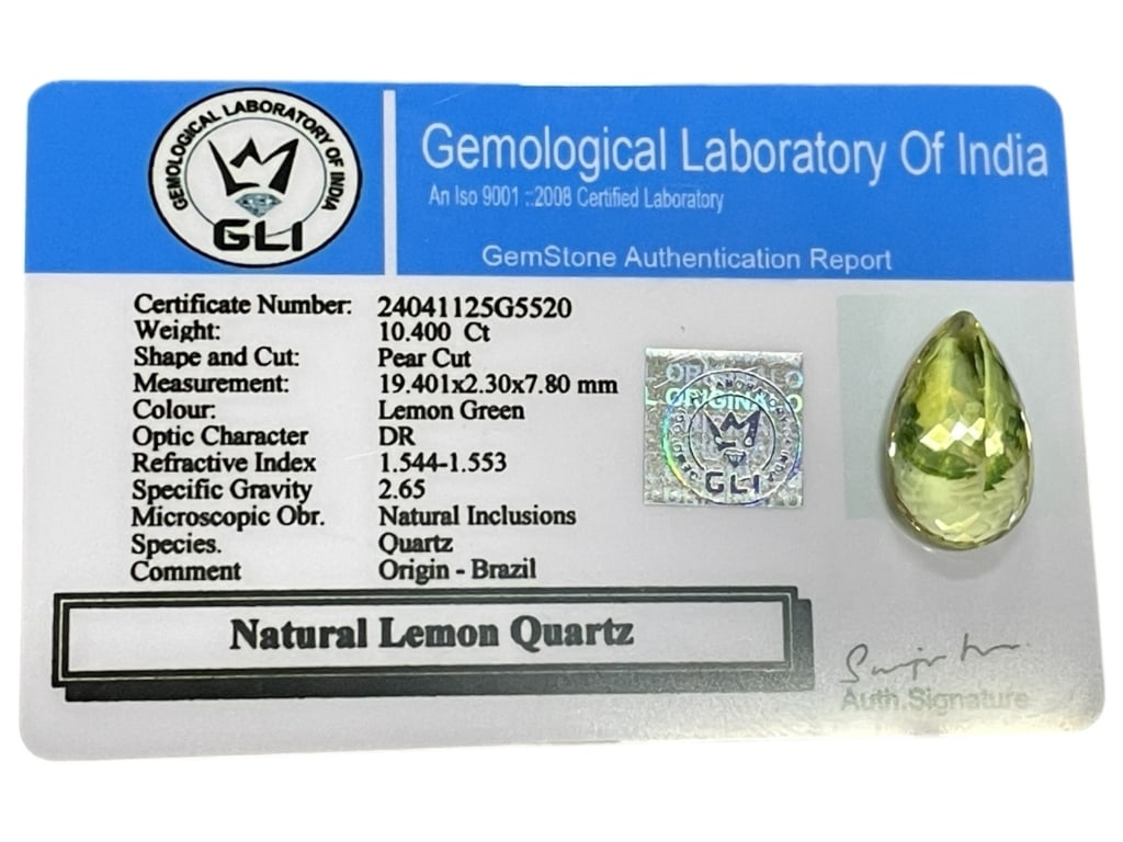 NATURAL LEMON QUARTZ – 10.40 CT PEAR CUT, BRAZIL (1 of 2)