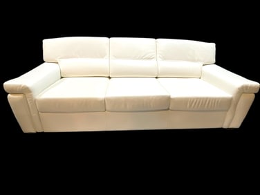 MODERN WHITE LEATHER SOFA 96"