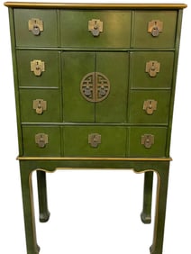 W&J SLOANE GREEN LACQUER CHINOISERIE STYLE CABINET