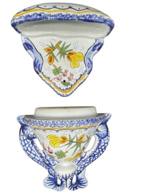 HENRIOT QUIMPER FRENCH FAIENCE WALL FOUNTAIN 15"