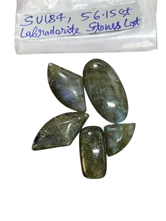 LABRADORITE CABOCHON STONES LOT 56.15 CARATS: LABRADORITE CABOCHON STONES LOT – APPROX. 56.15 CARATS -This attractive lot features a group of polished labradorite cabochon stones with a combined total weight of approximately 56.15 carats. The s