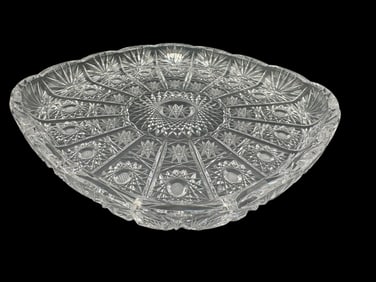 HEAVY PRESSED CUT GLASS SERVING PLATE