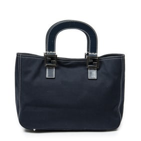 FENDI SMALL FF OPEN TOTE NAVY CANVAS SILVER