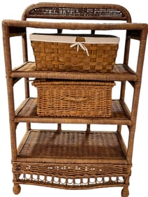 WICKER THREE-TIER SHELF WITH BASKETS 49"