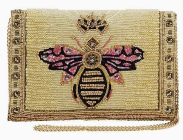 NEW MARY FRANCES BUZZED BEADED BEE CLUTCH HANDBAG