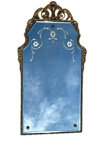 ANTIQUE ETCHED GLASS MIRROR 31"