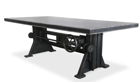 INDUSTRIAL  DINING TABLE WITH CRANK CAST IRON BASE