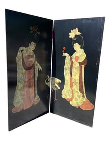 LARGE CHINOISERIE BLACK LACQUER ROOM DIVIDER 68"