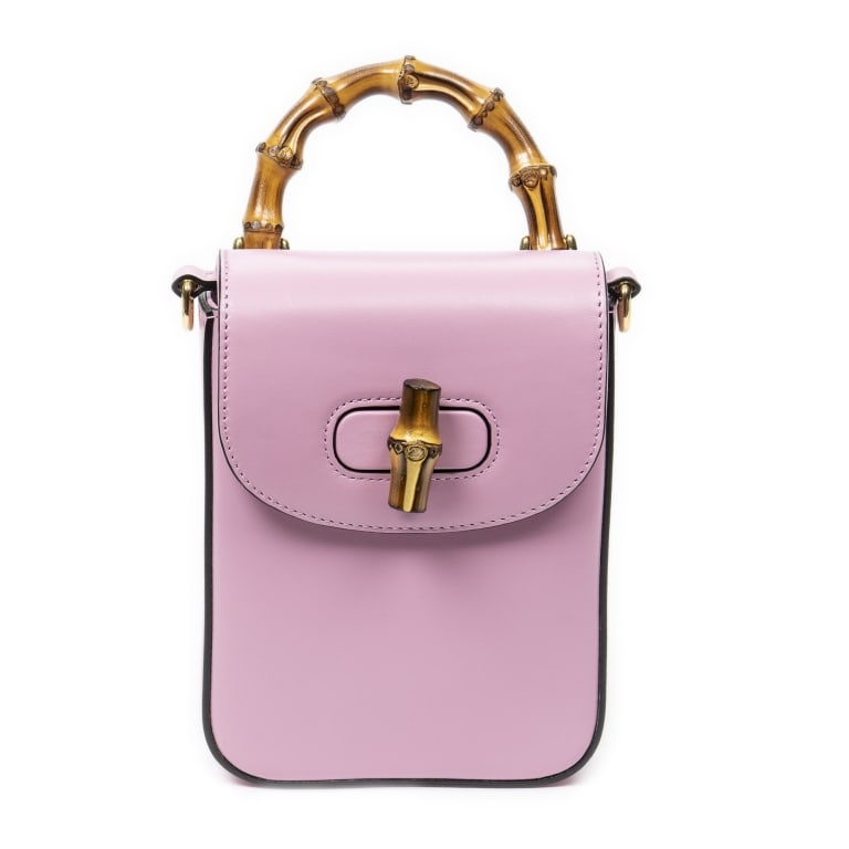 GUCCI MINI BAMBOO TOP HANDLE CROSSBODY PINK SMOOTH: Gucci Mini Bamboo Top Handle Crossbody Pink Smooth Calfskin Leather Gold * COLOR: Pink * PRODUCTION CODE: 702106-520931 * INCLUDED: Strap, Booklet 13*17*4cm * CONDITION: AA * (3cm = 1inch approximatel