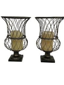 METAL WIRE CANDLE HOLDERS WITH PILLAR CANDLES 12"