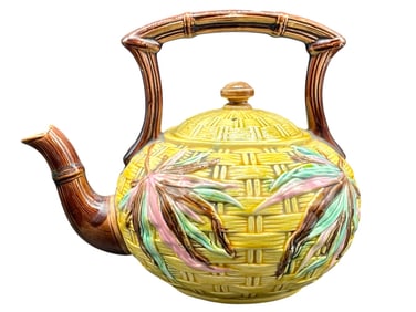 ANTIQUE BANKS & THORLEY MAJOLICA BAMBOO TEAPOT