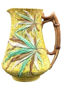 ANTIQUE BANKS & THORLEY MAJOLICA BAMBOO PITCHER