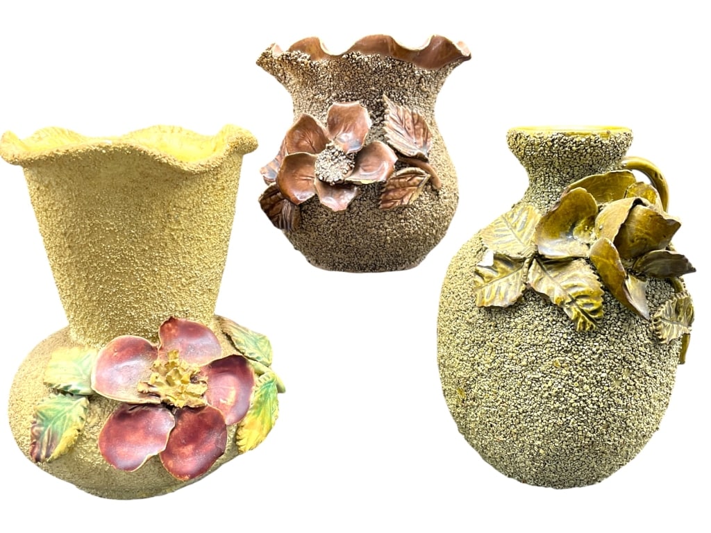 SET OF 3 SAND GLAZED MAJOLICA VASES 5" (1 of 9)