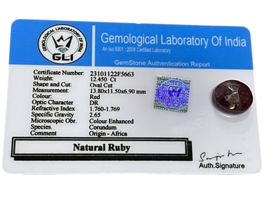 NATURAL RUBY – OVAL CUT, 12.45 CT, GLI CERTIFIED