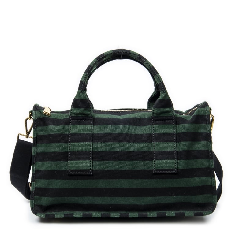 PRADA CANAPA RIGHE STRIPE TOTE GREEN/BLACK STRIPED: Prada Canapa Righe Stripe Tote Green/Black Striped Canvas Gold * COLOR: Green/Black * PRODUCTION CODE: 25 * INCLUDED: Strap 40*24*25cm * CONDITION: A * (3cm = 1inch approximately) * Luxury bags are ke
