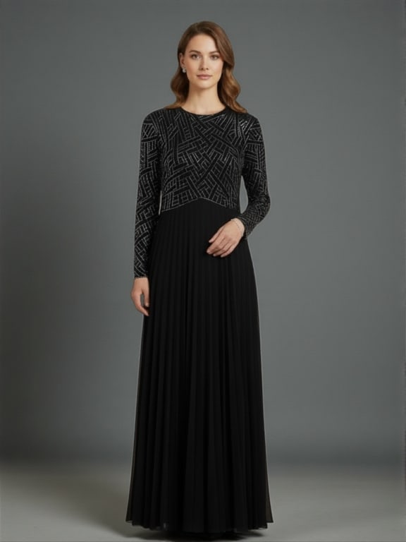 NINA RAYNOR BLACK BEADED EVENING GOWN SZ 12 (1 of 5)