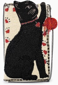 NEW MARY FRANCES PURR-SUIT CAT BEADED HANDBAG