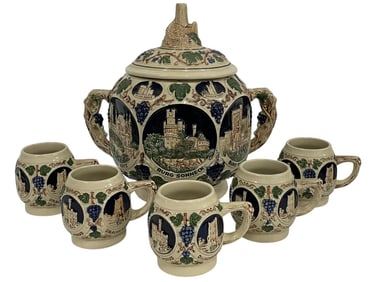 GERZ GERMAN RUMTOPF STONEWARE TUREEN MUG SET