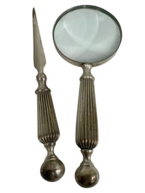 VINTAGE SILVER MAGNIFYING GLASS AND LETTER OPENER