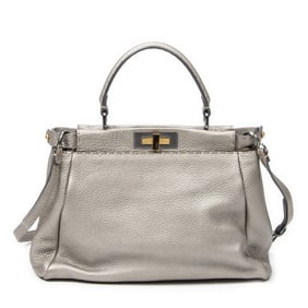 FENDI MEDIUM PEEKABOO GREY SELLERIA LEATHER SILVER