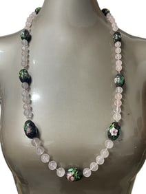 ROSE QUARTZ & CLOISONNÉ BEADED NECKLACE