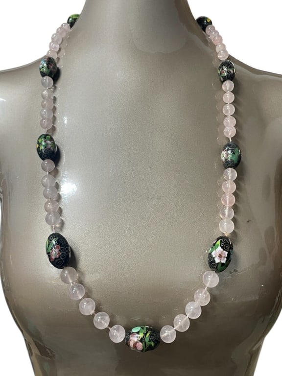 ROSE QUARTZ & CLOISONNÉ BEADED NECKLACE (1 of 5)