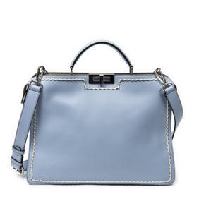 FENDI PEEKABOO BRIEFCASE LIGHT BLUE CALFSKIN LEATH