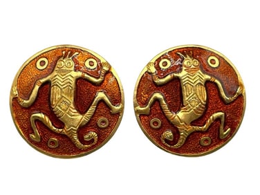 BEREBI GOLD & ORANGE LARGE ROUND EARRINGS