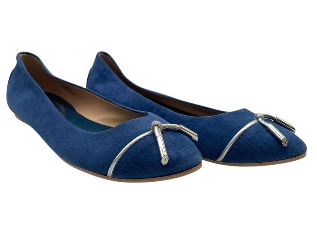 TOD'S BLUE SUEDE SILVER BOW BALLERINA'S SZ 35.5 (1 of 5)