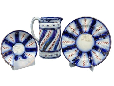 ANTIQUE GAUDY FLOW BLUE WAGON WHEEL ASSORTED LOT