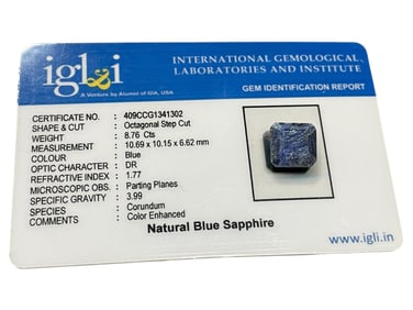 NATURAL BLUE SAPPHIRE 8.76 CT OCTAGONAL STEP CUT