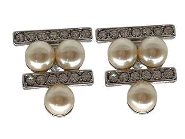 MONET SILVER W/ PEARL CLIP ON EARRINGS