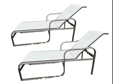 PAIR OF OUTDOOR ALUMINUM ADJUSTABLE CHAISE LOUNGES